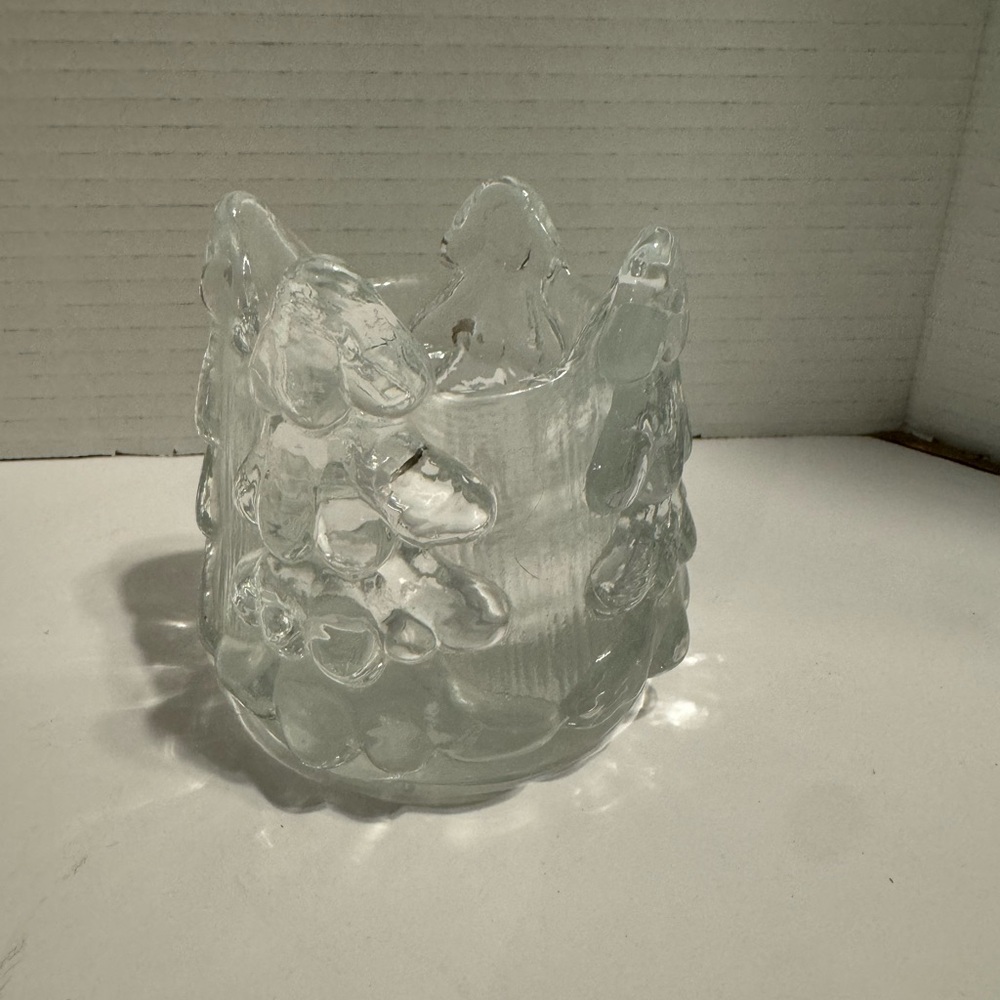 Nybro Trees Candle Holder Scandinavian Crystal Art Glass Vintage 1985